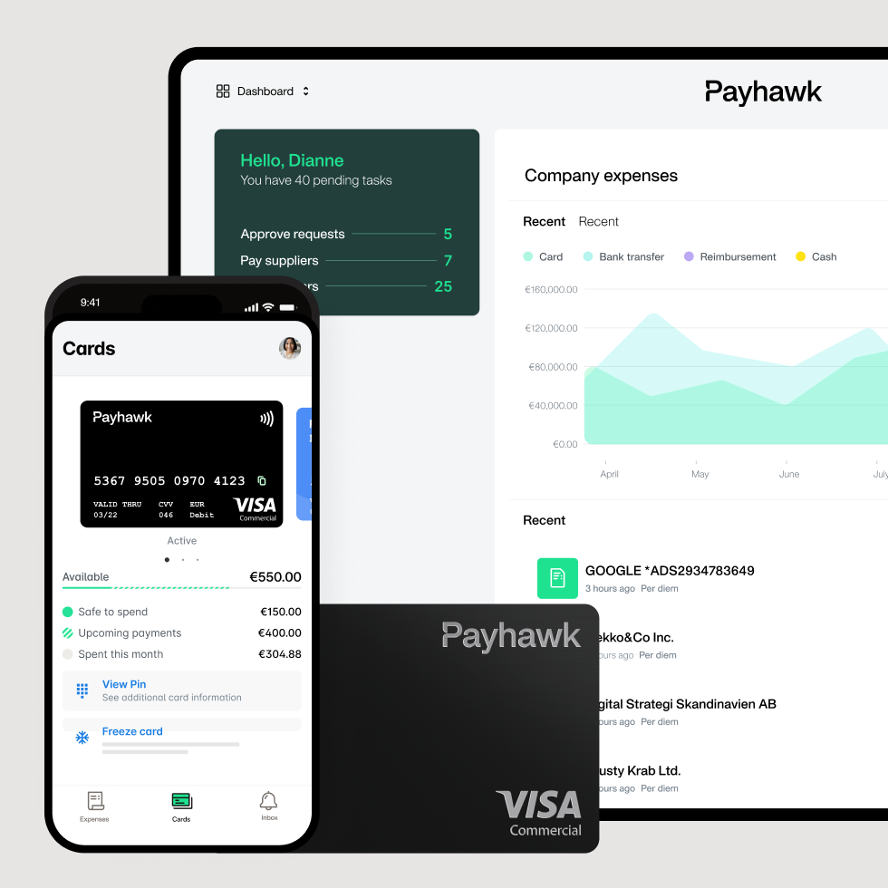 Payhawk-uitgavenbeheer - screenshot van onkosteninbox op mobiele functie